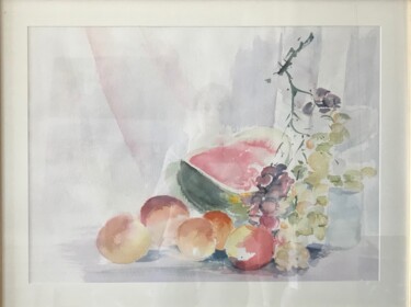 Schilderij getiteld "Fruits d'été, fruit…" door Cécile Guth, Origineel Kunstwerk, Aquarel Gemonteerd op Karton