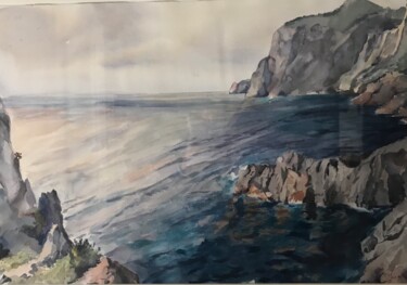 Painting titled "Les falaises de Cap…" by Cécile Guth, Original Artwork, Watercolor Mounted on Cardboard