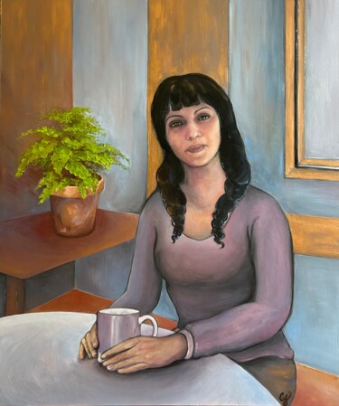 Painting titled "Portrait de femme :…" by Cécile Jeanne Fraeye, Original Artwork, Oil
