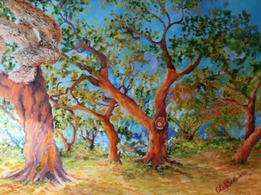 Painting titled "Sous les chênes-liè…" by Cécile Labossière, Original Artwork, Oil