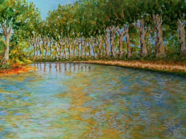 Peinture intitulée "Le canal du Midi" par Cécile Labossière, Œuvre d'art originale, Huile