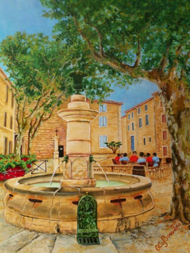 Painting titled "La fontaine de Peyr…" by Cécile Labossière, Original Artwork, Oil