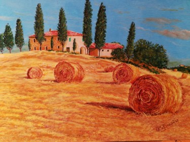Peinture intitulée "Blés mûrs en Toscane" par Cécile Labossière, Œuvre d'art originale, Huile