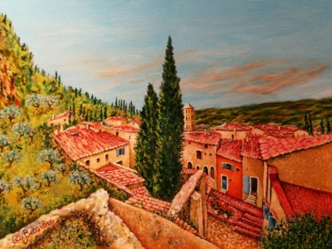 Moustiers-Ste-Marie Peinture intitulée "Moustiers-Ste-Marie" par Cécile Labossière, Œuvre d'art originale, Huile