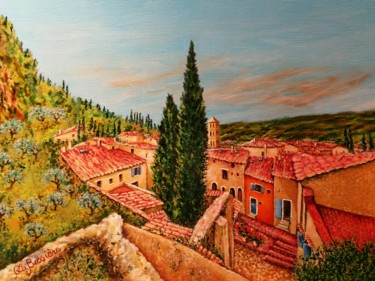 Painting titled "Moustiers-Ste-Marie" by Cécile Labossière, Original Artwork, Oil