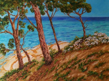 Peinture intitulée "Sentier du littoral…" par Cécile Labossière, Œuvre d'art originale, Huile