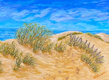 Malerei mit dem Titel "Dans les dunes" von Cécile Labossière, Original-Kunstwerk, Öl