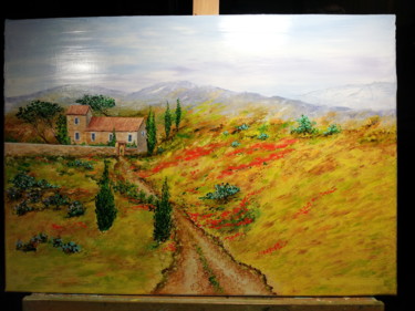 Peinture intitulée "Le mas des collines" par Cécile Labossière, Œuvre d'art originale, Huile