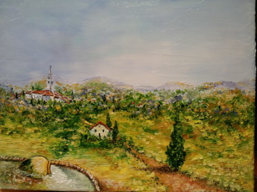 Painting titled "Le village des Alpi…" by Cécile Labossière, Original Artwork, Oil