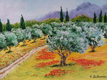 Painting titled "oliviers-dans-les-a…" by Cécile Labossière, Original Artwork, Oil