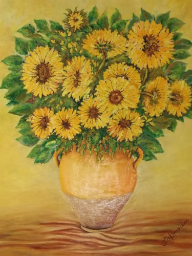 Painting titled "Le bouquet de tourn…" by Cécile Labossière, Original Artwork, Oil