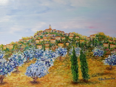 Картина под названием "le-village-de-rouss…" - Cécile Labossière, Подлинное произведение искусства, Масло