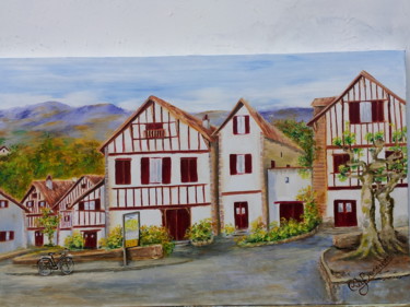 Schilderij getiteld "une-rue-du-village-…" door Cécile Labossière, Origineel Kunstwerk, Olie