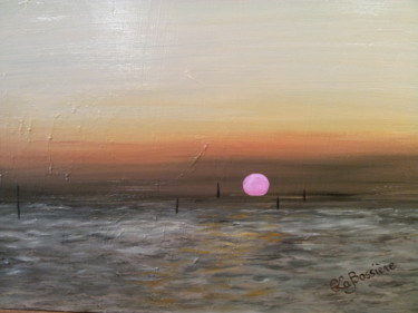 Painting titled "coucher-de-soleil-s…" by Cécile Labossière, Original Artwork, Oil