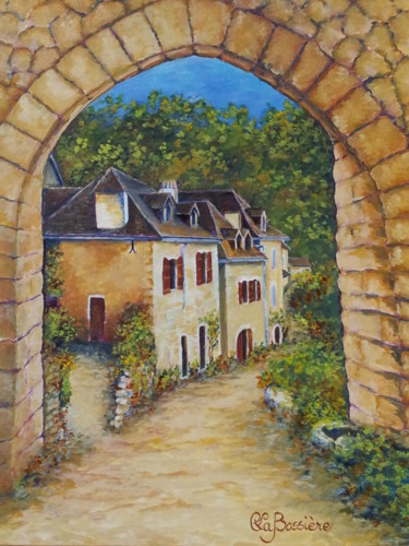 Schilderij getiteld "st-cirq-lapopie, vi…" door Cécile Labossière, Origineel Kunstwerk, Olie