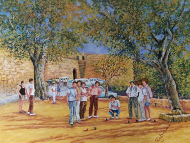 Malerei mit dem Titel "La Place des Boulis…" von Cécile Labossière, Original-Kunstwerk, Öl