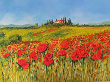 Malerei mit dem Titel "la-ferme-toscane-2.…" von Cécile Labossière, Original-Kunstwerk, Öl