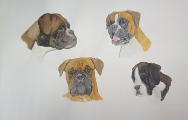 Painting titled "Boxers 2" by Cécile Lefebvre (Cey's Art), Original Artwork, Watercolor