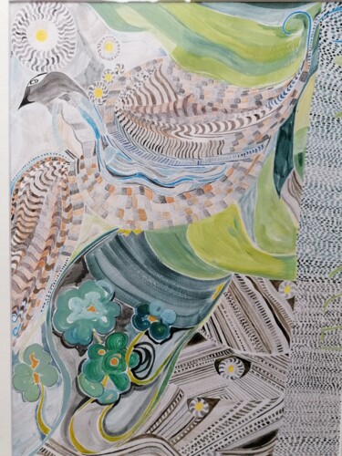 Peinture intitulée ""L'oiseau"" par Cecile Lorec Gompertz, Œuvre d'art originale, Acrylique Monté sur Carton