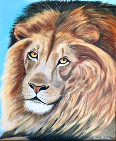 Painting titled "Portrait de lion" by Cécile Martinez, Original Artwork, Acrylic