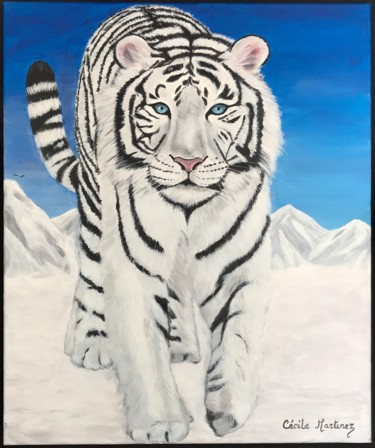 Painting titled "Tigre blanc" by Cécile Martinez, Original Artwork, Acrylic