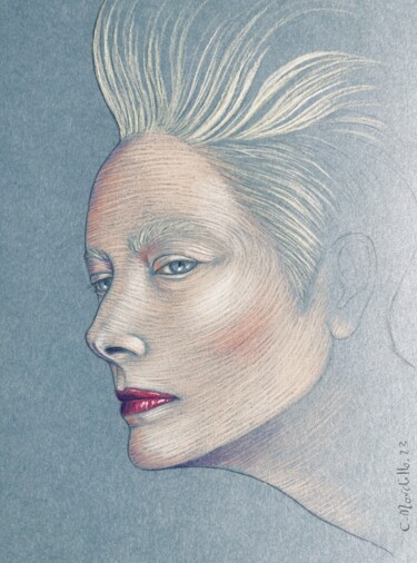 Drawing titled "Tilda Swinton" by Cécile Mordillo, Original Artwork, Pencil