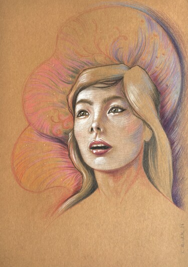 Desenho intitulada "Björk inspiration" por Cécile Mordillo, Obras de arte originais, Lápis