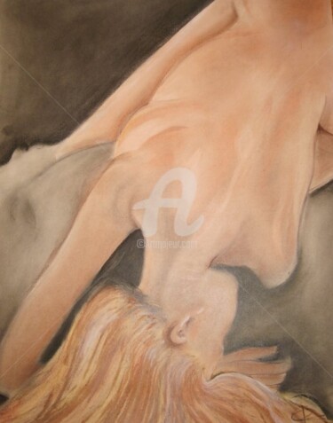 Drawing titled "Epuisée" by Cecile Perez, Original Artwork, Chalk