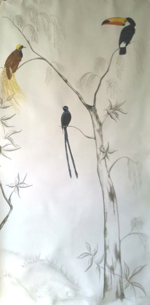 Peinture intitulée "Décor oiseaux" par Atelier Picali, Œuvre d'art originale, Acrylique