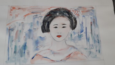 Peinture intitulée "Portrait la japonai…" par Cecile Vale, Œuvre d'art originale, Aquarelle