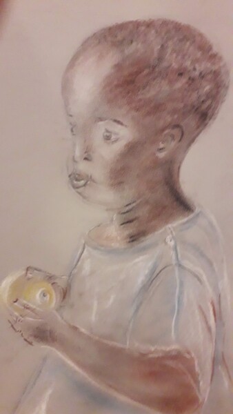 Drawing titled "Enfant africain" by Cecile Vale, Original Artwork, Pastel