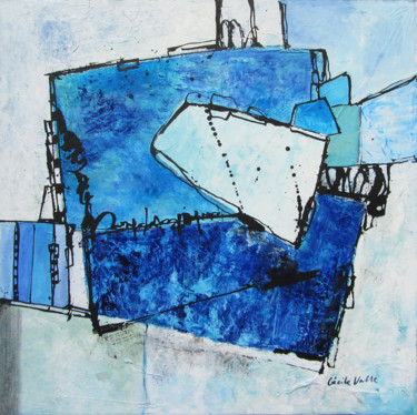 Painting titled "La mer se devine" by Cécile Valle, Original Artwork, Acrylic Mounted on Wood Panel