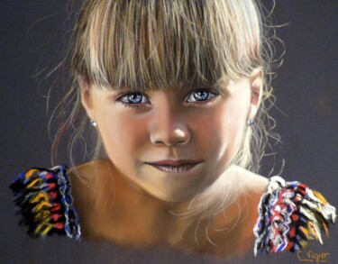 Painting titled "Regard azur" by Cécile Vigier, Original Artwork, Pastel