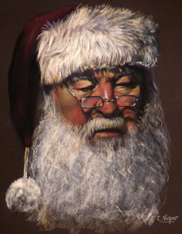 Картина под названием "Santa Claus" - Cécile Vigier, Подлинное произведение искусства, Пастель