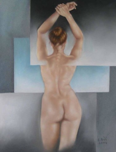 Painting titled "Nu gris bleu - past…" by Cécile Bui, Original Artwork