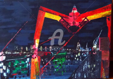 Painting titled "Rotterdam by night" by Cecile Gonne Victoria, Original Artwork, Acrylic