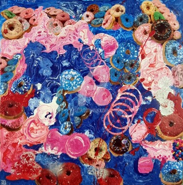 Painting titled "Blue Donuts" by Cecile Gonne Victoria, Original Artwork, Acrylic