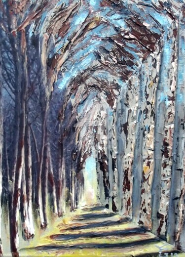 Painting titled "Perspective Arbres" by Cecile Gonne Victoria, Original Artwork