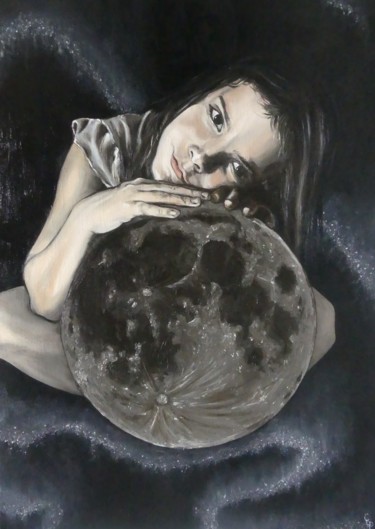 Painting titled "Moonlight dream" by Cécile Pardigon, Original Artwork, Oil