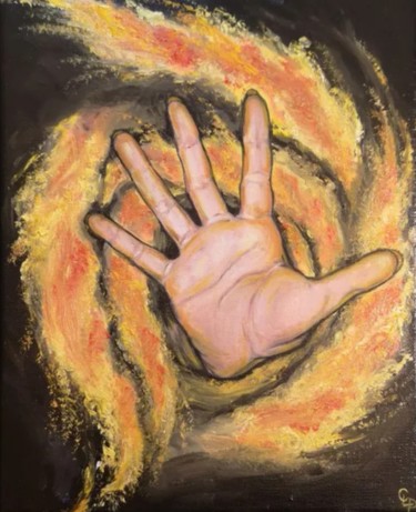 Painting titled "Wheel of fire" by Cécile Pardigon, Original Artwork, Oil