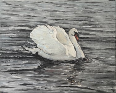 Painting titled "Swan" by Cécile Pardigon, Original Artwork, Oil