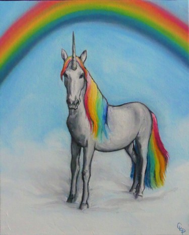 Painting titled "Unicorn" by Cécile Pardigon, Original Artwork, Oil