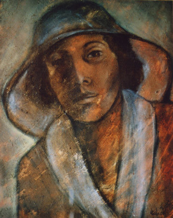 Peinture intitulée "fille au chapeau" par Cécile Rateau, Œuvre d'art originale