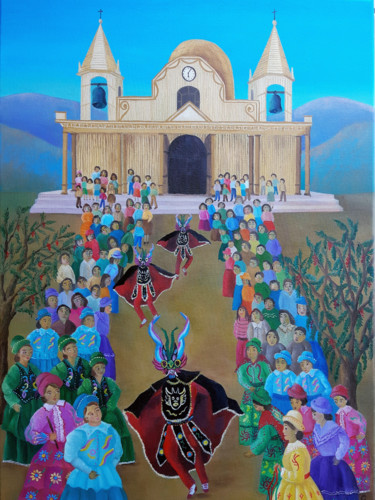 Painting titled "Fiesta de la Tirana" by Cecilia Byrne Asenjo, Original Artwork, Oil