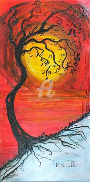 Painting titled "50/100 arbre-a-musi…" by Cécilia Crivelli, Original Artwork, Acrylic