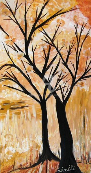 Pintura titulada "40/80 arbre-sur-fon…" por Cécilia Crivelli, Obra de arte original, Acrílico