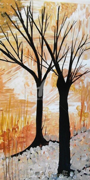 Peinture intitulée "40/80 arbre-sur-fon…" par Cécilia Crivelli, Œuvre d'art originale, Acrylique