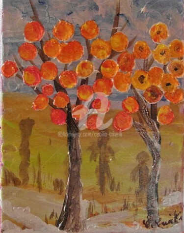 Painting titled "18x24x2  arbre a fr…" by Cécilia Crivelli, Original Artwork, Acrylic