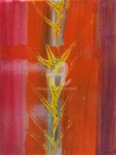 Peinture intitulée "18x24x2 Arbre jaune…" par Cécilia Crivelli, Œuvre d'art originale, Acrylique