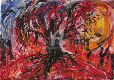 Painting titled "27x19x2 Arbre noir…" by Cécilia Crivelli, Original Artwork, Acrylic